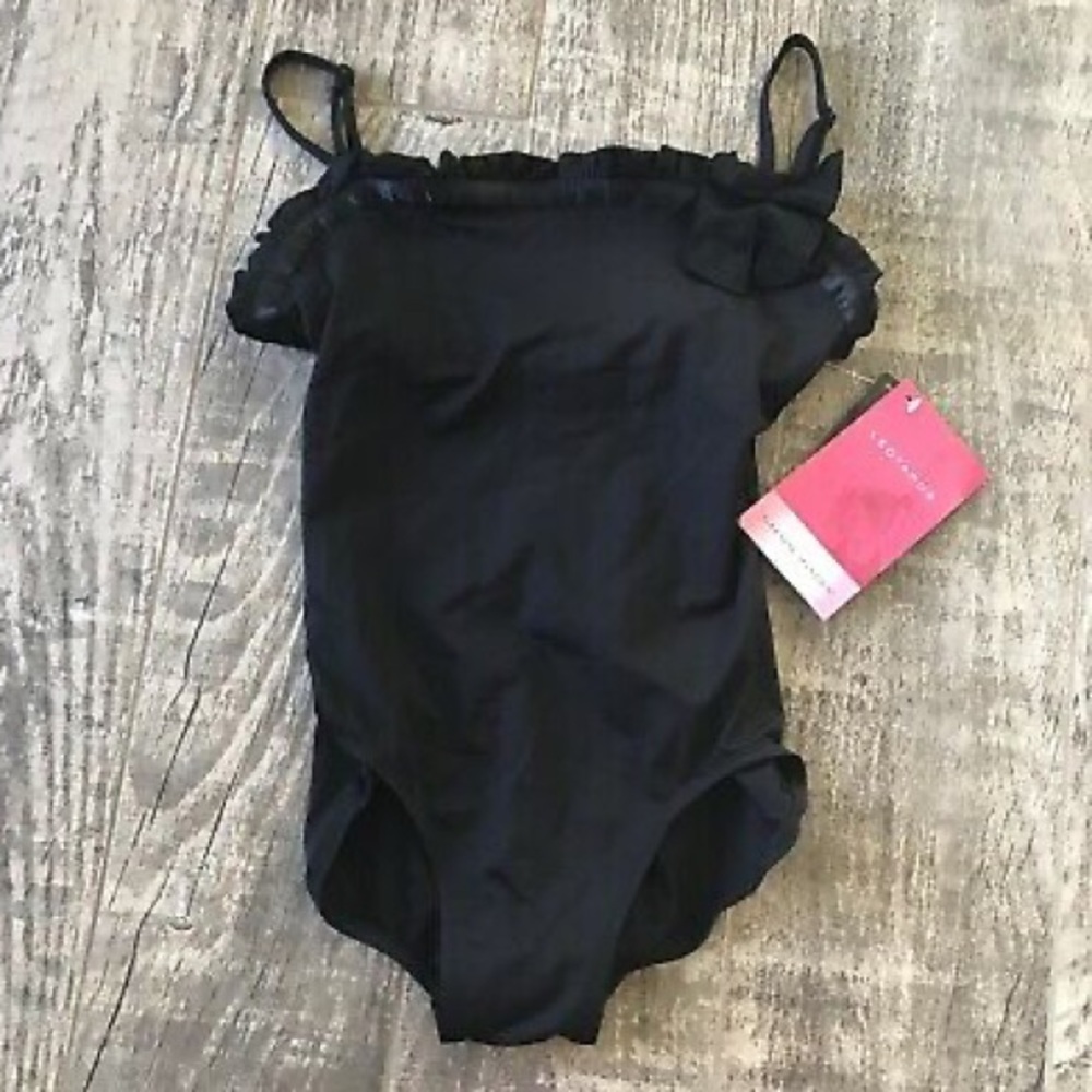 Gaynor Minden black ruffle top leotard